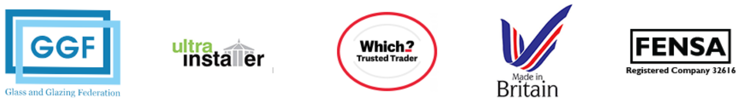 Accreditation logos including GGF, Ultra Installer, Which? Trusted Trader, Made in Britain and FENSA